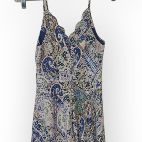 Alya Paisley Handkerchief Bohemian Flowy Dress Scalloped Neckline Blue Size S - Picture 6 of 7